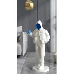 Casa Padrino Luxus Designer XXL Deko Skulptur Junge mit Luftballon Weiß / Blau / Gold H. 68 cm - XXL Kunstharz Deko Figur - Wohnzimmer Deko - Luxus Designer Deko Accessoires - Luxus Qualität