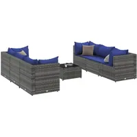 vidaXL 7-tlg Garten-Lounge-Set mit Kissen Grau Poly Rattan Modell 84