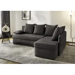 Ecksofa JOCKENHÖFER GRUPPE "Nivaris, L-Form, inklusive Gästebettfunktion", grau (dunkelgrau), B:197cm T:85cm, Korpus: 100% Polyester, Kissen: 100% Polyester, Sofas, Stauraum/Bettkasten, 2 Rückenkissen und 2 Armlehnkissen
