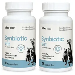 LAB-V Synbiotic Vet - Unterstützung der Magen-Darm-Gesundheit und Darm-Mikroflora für Hunde und Katzen 2x45 Kapseln