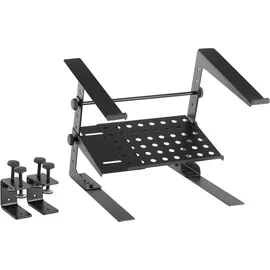 Pronomic LS-210 Deluxe Laptopständer DJ Notebookstativ Laptop Stand (Höhenverstellbar, inkl. Befestigungsklammern, zusätzliche Ablagefläche, ideal für DJs & Musiker, Material: Stahl) Schwarz