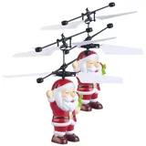 Simulus 2er Set Selbstfliegender Hubschrauber-Santa mit bunter LED-Beleuchtung