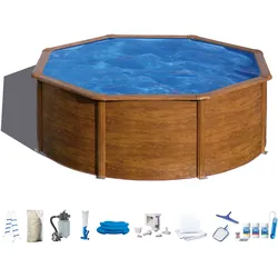 Rundpool MY POOL BWT, braun, H:132cm Ø:350cm, Schwimmbecken, in moderner Holzoptik, verschiedene Größen