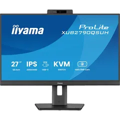 IIYAMA iiyama ProLite XUB2790QSUH-B2 68,5cm 27" IPS LED-Monitor QHD 100Hz HDMI DP USB3.2 USB-C 65W KVM Höhenverstellung Pivot Windows Hello Webcam schwarz 27 Zoll Business Monitor (0,4 ms Reaktionszeit, 100 Hz)