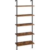 HOOBRO 5-stöckiges DIY Bücherregal, industrielles Leiterregal, Regal aus Spanplatten, vertikales Standregal, mit stabilisierendem Metallrahmen, für Heimbüro, Wohnzimmer, Dunkelbraun EBF53CJ01