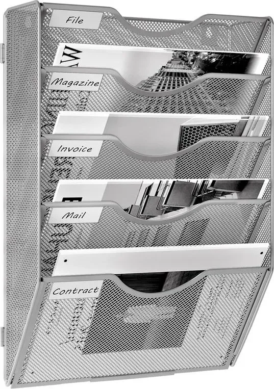 Senhoglb 5-stufiger A4-Wandmappenhalter aus Metallgitter, Silber, Neujahr-Angebot, Top-Geschenkideen