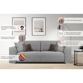 INOSIGN 3-Sitzer INOSIGN "BEATRICE, B: 250 cm - wahlweise mit Bettfunktion", grau, B:250cm H:92cm T:107cm, Sofas, u. Bettkasten, incl. 2 Zierkissen