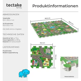 Tectake tectake® Puzzlematte Mycity 9-teilig, mit Stadt- und Straßenmotiv 90,5 x 90,5 cm Bunt