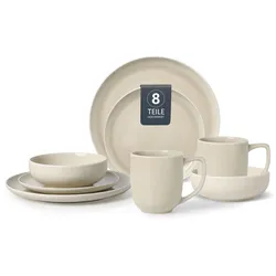 Geschirr-Set MY HOME "Fyns, mit Reaktivglasur", beige, 8 tlg., Porzellan, Geschirr-Sets, spülmaschinenfest und mikrowellengeeignet