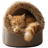 Katzenhöhle Hundehöhle Kuschelhöhle Katze Wärmeschutz im Winter Katzenbett Katzen zubehör Plüsch Katzenkissen für Katzen Kleine Hunde (Grau, L)