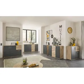 HBZ Sideboard 120 x 84 x 35 cm Grau matt / Eiche