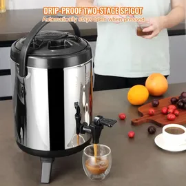 Vevor Heiß- und Kaltgetränkespender Getränkespender 6 L, Edelstahl Heiß- und Kaltwasserbrunnen Großer Getränkespender mit Zapfen für Kaffee, Kalte Milch, Wasser, Saft usw. Isolierkanne 1-2 Personen