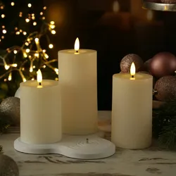 LED Kerzenset LISA Rustik Optik Echtwachs wiederaufladbar creme 3St.