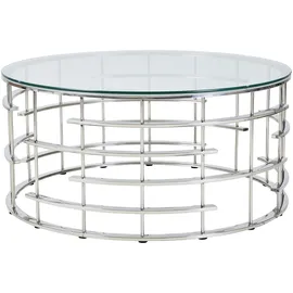 Dynamic24 Couchtisch Ø 80 cm silber Glastisch Beistelltisch Sofatisch Wohnzimmertisch