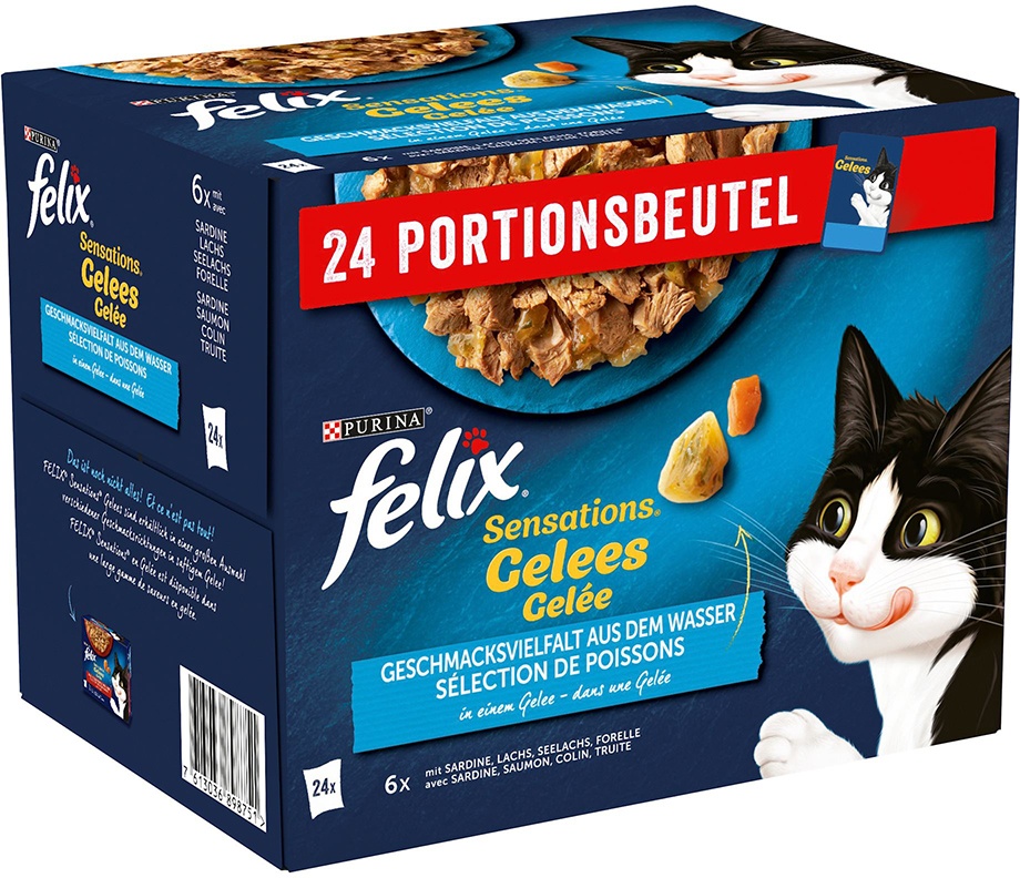 24x 85g Felix "Sensations" Pouches Sardine, Lachs, Seelachs, Forelle Katzenfutter nass