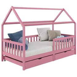 IDIMEX Kinderbett NUNA, Hausbett Montessoribett 90 x 200 Kiefer Tippibett Kinderbett Bett rosa rosa
