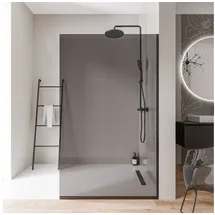 Bernstein Walk-In Dusche EX102 - Duschabtrennung 140 x 200 cm, 10 mm Graues ESG-Sicherheitsglas, Nano-Beschichtung, Schwarz Edelstahlprofile, Glaswand, Glastrennwand, Ebenerdige Dusche mit Bodenprofil