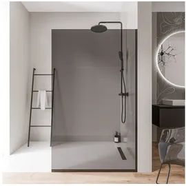 Bernstein Walk-In Dusche EX102 - Duschabtrennung 140 x 200 cm, 10 mm Graues ESG-Sicherheitsglas, Nano-Beschichtung, Schwarz Edelstahlprofile, Glaswand, Glastrennwand, Ebenerdige Dusche mit Bodenprofil