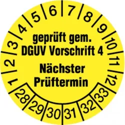 Dreifke® Prüfplakette, DGUV Vorschrift 4 Nächster Prüftermin, ge - 30 mm Folie selbstklebend, 10 St