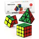 Roxenda Zauberwürfel Set, Original Speed Cube Set mit 2x2 3x3 Pyramide Speedcube, Einfaches Drehen & Flüssiges Spielen, Aufkleber Version (Original Stickers)