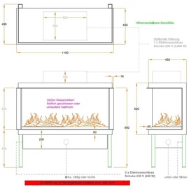 Muenkel design wall fire electronic PRO FLR 1160 [Opti-myst Elektrokamineinsatz Wandeinbau]: Glasscheibe links + rechts - ohne Dekoholz - Mit Heizu...