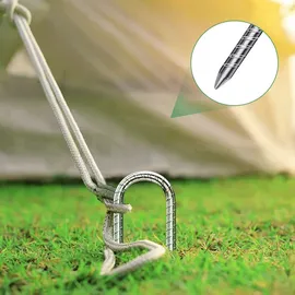 DN DENNOV 6× Bodenanker,30cm Bodenpfähle,Verzinkter Stahl Bodenanker Trampolin,Bewehrungsstab Zeltheringe,Garten Pfähle,Camping Zelt Heringe Silber U