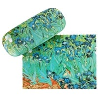 VON LILIENFELD Brillenetui Vincent van Gogh Iris Blumen Kunst Motiv Etui Brille Mikrofaser Brillenputztuch Brillenbox Stabiles Hardcase Set mit Stoff bezogen