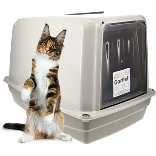GarPet Katzenklo mit Deckel Katzentoilette XXL große Katzenklo Haubentoilette grau inkl. Aktivkohlefilter Katzen Klo geschlossen