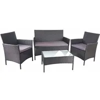 Mendler Poly-Rattan Garten-Garnitur HWC-D82, Sitzgruppe Lounge-Set schwarz mit Kissen anthrazit