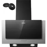 CIARRA A++ Dunstabzugshaube 60 cm Leise 57 dB 370 m3/h Umluft Abluft CBCB6736C Kopffreie Schräghaube mit CBCF002X2 Aktivkohlefilter Aluminium Fettfilter Wandhaube Umlufthaube für Küchen Schwarz