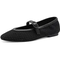 Marco Tozzi Damen Ballerinas weiches Feel Me Fußbett weiches Innenfutter Vegan Strap, schwarz (Black Comb), 41 EU