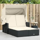 Festnight Doppelliege Outdoor 2 Personen Doppel Gartenliege mit Ausziehbares Sonnendach Rattan Sonnenliege Sonnenbett Loungebett Gartenbett mit Auflage Liege Outdoor Rattanliege Liegestuhl Garten