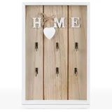 Schlüsselkasten Aus Holz, 30 X 20 X 2,8 Cm, Dekorativer Wandschlüsselschrank Mit 6 Haken, Weiß, Modell Home