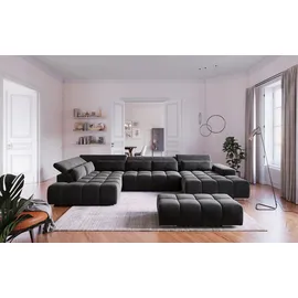 Cotta Wohnlandschaft COTTA "Orion U-Form", charcoal, B:409cm H:73cm T:225cm, 100% Polyester, Sofas, Wohnlandschaft, mit Kopfteilverstellung & 6 Nierenkissen