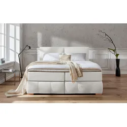 Boxspringbett "Wehma", beige (natur), B:210cm L:213cm, Struktur fein (100% Polyester), GUIDO MARIA KRETSCHMER HOME & LIVING, Komplettbetten, Boxspringbett, inkl. Topper in 3 verschiedenen Matratzen, auch in Samtstoff