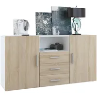 Vladon Sideboard, Eiche San Remo, 138.5x71.5x35 cm, Wohnzimmer, Kommoden
