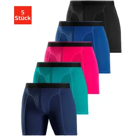 AUTHENTIC LE JOGGER Langer Boxer AUTHENTIC LE JOGGER, Herren, Gr. L/6, 5 Stk., bunt (navy, türkis, pink, blau, schwarz), Jersey, Obermaterial: 95% Baumwolle, 5% Elasthan, unifarben, Unterhosen, mit zweifarbigem Webbund und längerem Bein