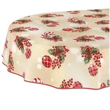 ANRO Tischdecke Weihnachten abwaschbare Weihnachtstischdecke (Einzelstück 1-tlg), Schmutzabweisend Weihnachten Beige Oval 220x140cm beige Oval | 140 cm x 220 cm