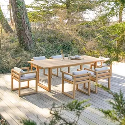 Gartenmöbel-Set Noah aus Teakholz mit Stoffkissen, 6 Stühle