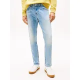Tommy Jeans "Austin Slim Tapered", Herren, Gr. 34, Länge 34, blau (denim light), Denim/Jeans, Obermaterial: 95% Baumwolle, 4% Elastomultiester, 1% Elasthan, casual, regular fit lang, Jeans, Mit Gürtelschlaufen