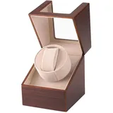 DRAIGERWAY Automatische Uhrenbeweger Box,luxuriöser Single Uhrenbeweger,Uhrengehäuse mit leisem Mabuchi Motor,Batteriebetrieb oder Netzteil (Farbton des Holzkorns-DGW)