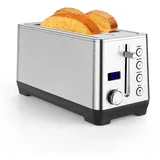 Pejevir Toaster 4 Scheiben, Doppel-Langschlitztoaster Brötchenaufsatz Krümelschublade LCD Display mit Restzeitanzeige, Edelstahl Toaster 6 Bräunungsstufen, 1500W, Bagel/Auftauen/Aufwärmen