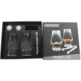 VB VIN BOUQUET FI 1553 SET Klassisches Whisky-Set mit 2 Gläsern 300 ml, Granit-Kühlsteinen und Edelstahlzange, Geschenkbox