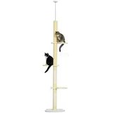 PawHut Kratzbaum deckenhoch 220-260 cm Höhe mit Kratzsäulen, Sisalstämme, Spielbälle, Plattformen mehrstöckiger Kletterbaum für mittelgroße Katzen, Gelb