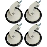 Gedotec Möbelrollen aus Metall Weiß | Set 2× Rollen mit Bremse + 2× Rollen ohne Bremse | Ø 73,5 mm | Lenkrollen mit 8 mm Aufnahme | 48 kg Tragkraft | Gummi-Laufrollen | inkl. Einschlagmutter M8