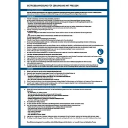 Dreifke® | Schild verschiedene Aushänge, Betriebsanweisungen für die - 297x420x1.5 mm Kunststoff