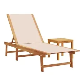 vidaXL Sonnenliegen 2 Stk. mit Tisch Creme Massivholz Akazie Textilene