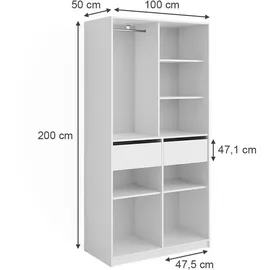 Vicco Kleiderschrank Elmo, Weiß 100 x 200 cm mit 2 Schubladen