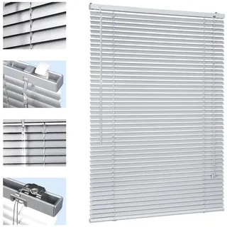 Sekey Klemmfix-Jalousie für Fenster freihängend, 25mm Alu-Lamellen, mit Bohren, inklusive Montagematerial Aluminium-Jalousie ohne Bohren, 40x130cm,Silber