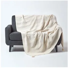 Homescapes – Tagesdecke Rajput, 100% Baumwolle, Natur, 150 X 200 cm,